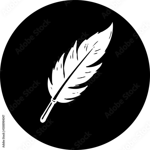 Elegant Feather Quill on Black Circular Canvas