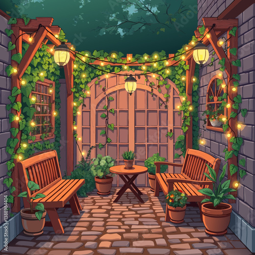 Cozy Outdoor Garden Retreat with String Lights
