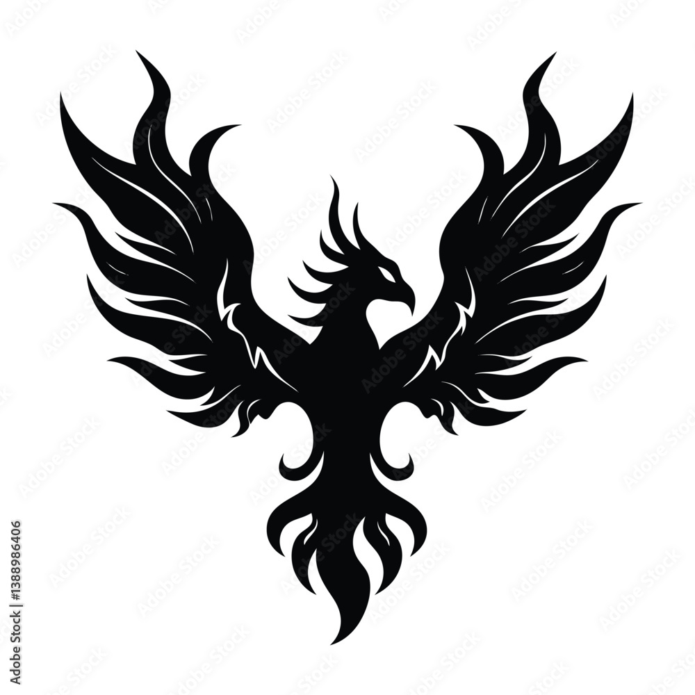 Fototapeta premium Abstract silhouette of a flying phoenix with flames