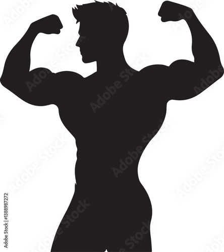 Powerful Muscle Man Silhouette Vector Artwork