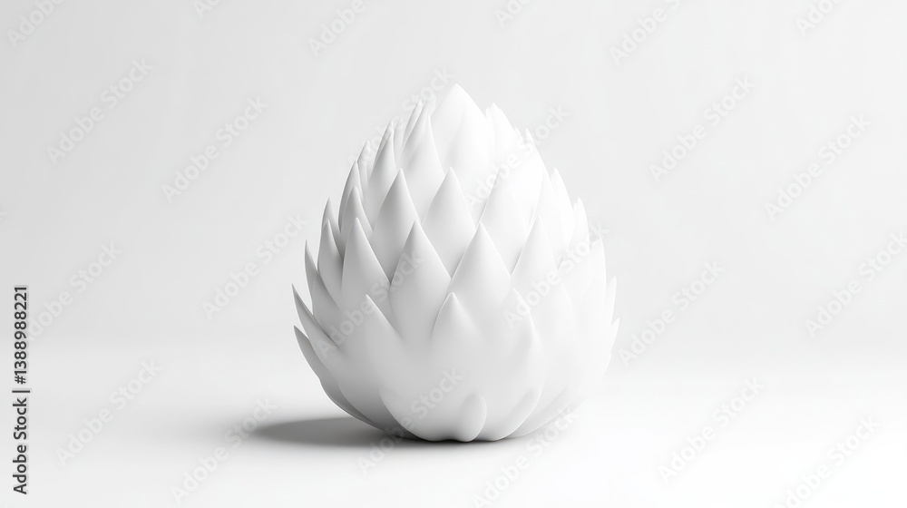 A white abstract sculpture with intricate petal-like design sitting on a clean surface, minimalist composition with soft lighting, and modern art concept. A white abstract sculpture with intricate petal-like design sitting on a clean surface, minimalist composition with soft lighting, and modern art concept.