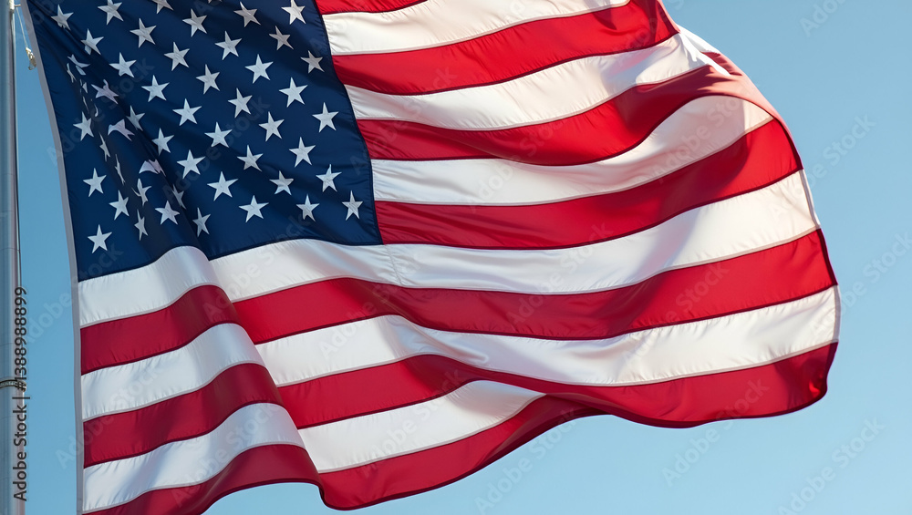 Obraz premium Elegant Visual Composition of Stars and Stripes: Dynamic Patriotism and National Unity in Photo Stock Concept with Refined Precision and Empty Space