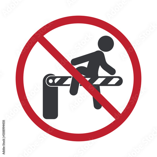Isolated prohibition person jumping over a speed barrier gate, symbolizing no trespassing in parkin