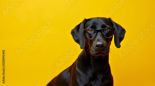 Wallpaper Mural large black Labrador with glasses on a yellow background Torontodigital.ca