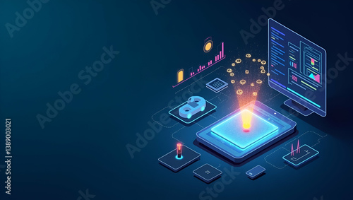 Wallpaper Mural Modern Digital Illustration of AI Knowledge Management Solutions: Streamlining Data Curation for Strategic Growth - Photo Stock Concept with Empty Left Space Torontodigital.ca