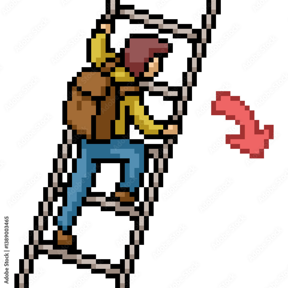 Fototapeta premium pixel art of man climb stair fall down