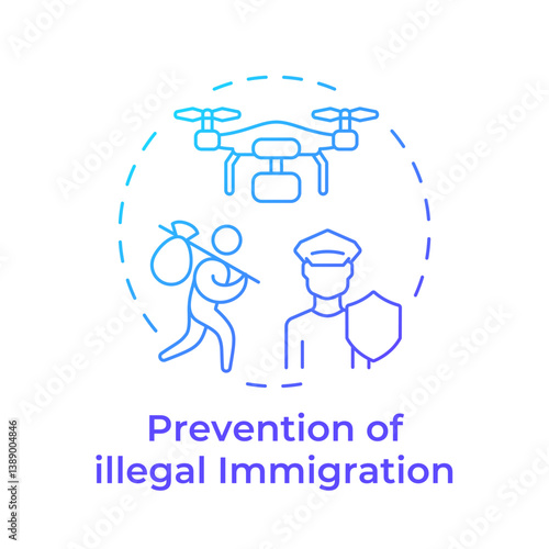 Prevention of illegal immigration blue gradient concept icon. Movement across borders. Goal of IBM. Round shape line illustration. Abstract idea. Graphic design. Easy to use in promotional material