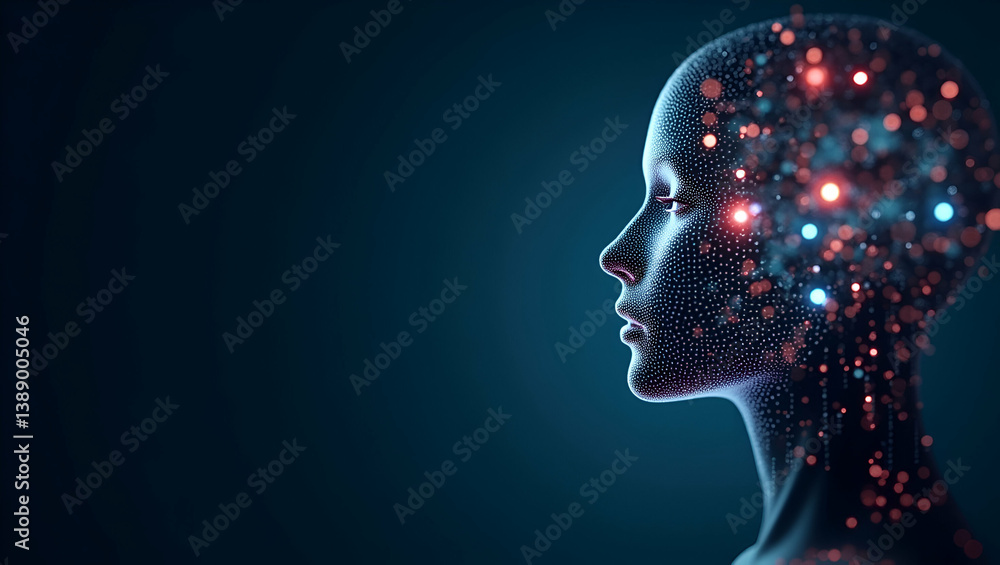 Obraz premium Elegant Visual Narrative: Self-Learning AI Technologies Evolving Through Iterative Feedback & Adaptive Algorithms in Photo Stock Concept with Left Space