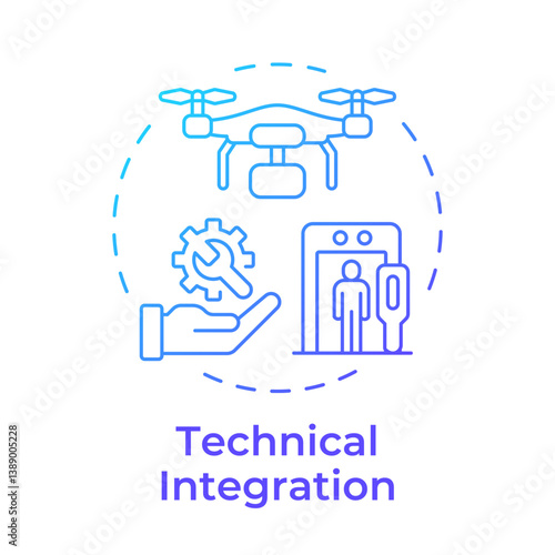 Technical integration blue gradient concept icon. Security improvement. Area of IBM collaboration. Round shape line illustration. Abstract idea. Graphic design. Easy to use in promotional material