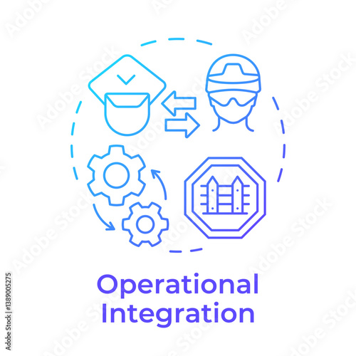 Operational integration blue gradient concept icon. Border control entities. Area of IBM collaboration. Round shape line illustration. Abstract idea. Graphic design. Easy to use in presentation