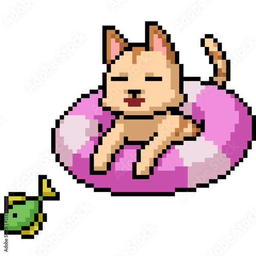 pixel art of cat chase fish