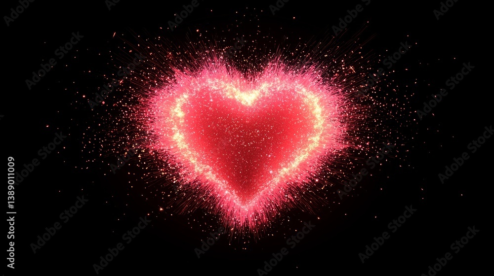 Holographic neon pink heart glowing with luminous star burst, radiant outline and sparkling shimmer, digital art Holographic neon pink heart glowing with luminous star burst, radiant outline and sparkling shimmer, digital art