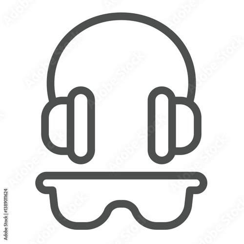 Headphones and glasses line icon, construction concept. Vector graphics. Builder headset with sunglasses sign on white background, outline style icon for mobile or web design.