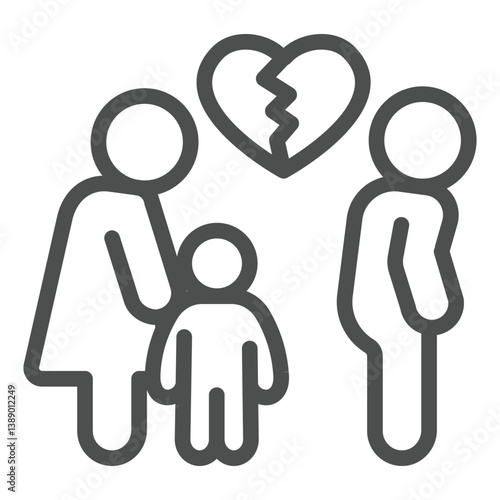 Man with broken heart of man with child line icon, family lawyer concept. Vector graphics. Marriage trust problem sign on white background, outline style icon for mobile or web design.