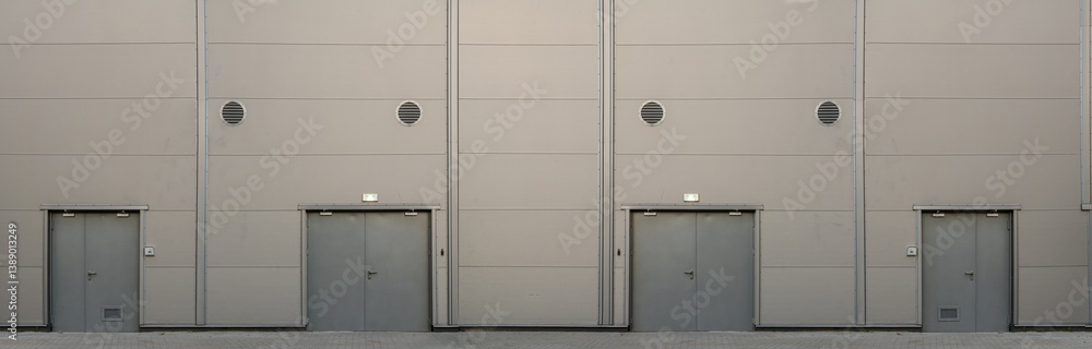 Facade of modern factory hall,wall,door and floor