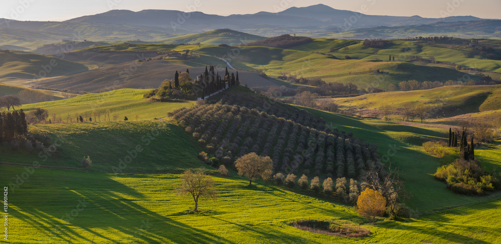 Italy,Tuscany-Val d'Orcia: rolling hills among vineyards and medieval villages