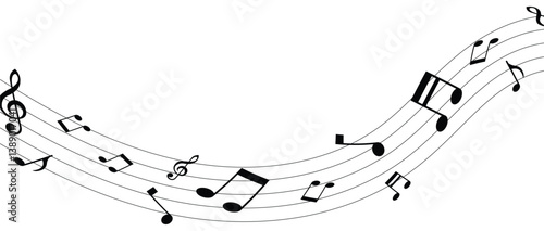 Vector musical melody with floating notes on staff lines. Elegant music score illustration for banners, posters, greeting cards, backgrounds, and creative projects in eps 10.