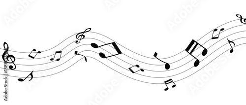 Vector musical melody with floating notes on staff lines. Elegant music score illustration for banners, posters, greeting cards, backgrounds, and creative projects in eps 10.