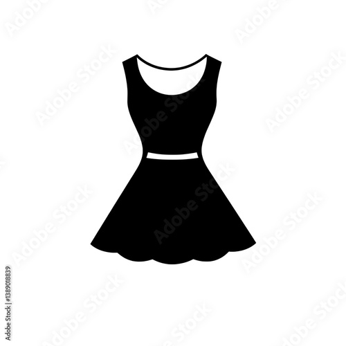 Black sleeveless dress icon with fitted bodice and flared skirt for fashion, shopping, or clothing concepts