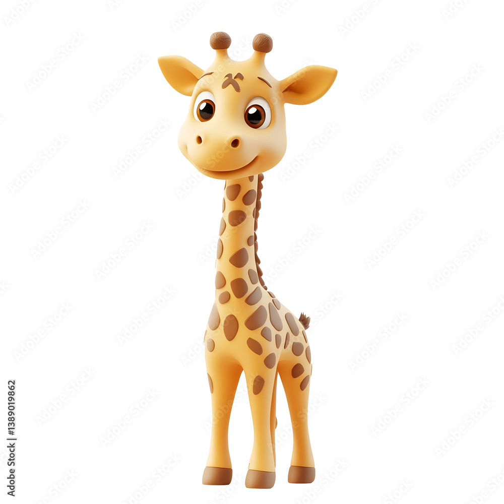 Adorable cartoon giraffe playfully poses against bright white background. AI Generated Adorable cartoon giraffe playfully poses against bright white background. AI Generated