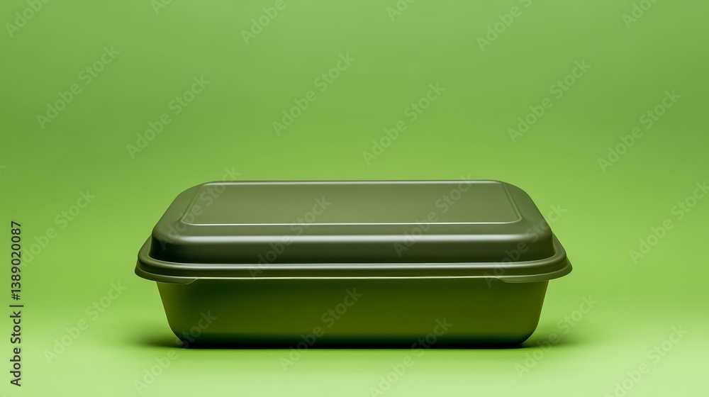 A sleek green food container on a vibrant green background, ideal for packaging meals or takeout A sleek green food container on a vibrant green background, ideal for packaging meals or takeout