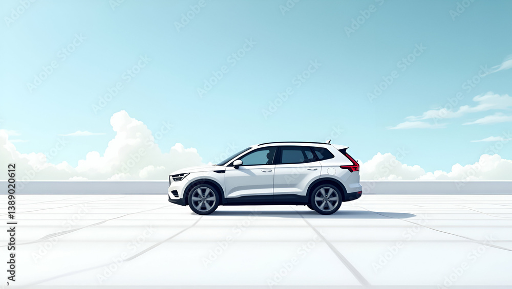 Fototapeta premium Futuristic Autonomous Transportation: Dynamic Digital Illustrations of Innovative Vehicle Technology in a Vast Space - Modern Flat Wallpaper Art for Professional Use