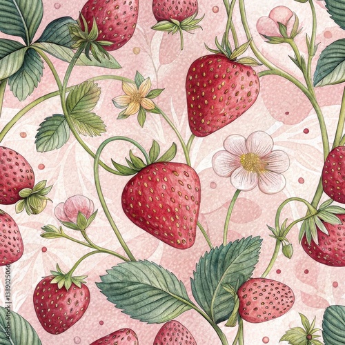 Strawberry Blossom Garden Seamless Pattern