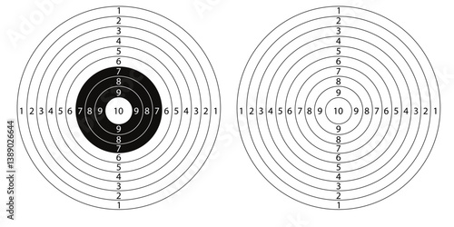 Target shooting blank paper black line with numbers. Competition or for training. Gun target. 