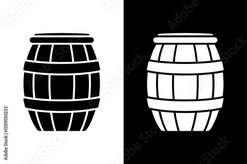 Black and White Barrel Icon Simple Silhouette Vector Art.