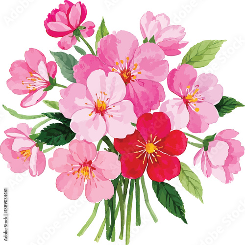 watercolor hand drawn cherry blossom flower bouquet