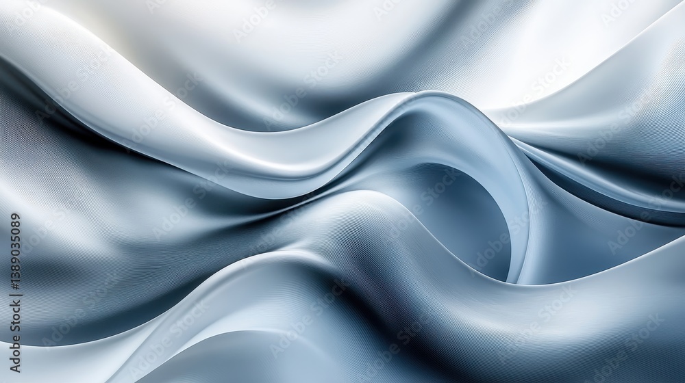 Fototapeta premium Abstract fluid waves in silver tones with smooth textures and light reflections