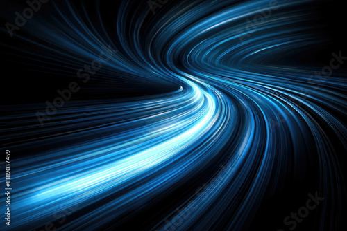 Abstract swirling blue light streaks on transparent background, representing speed, energy, and motion.