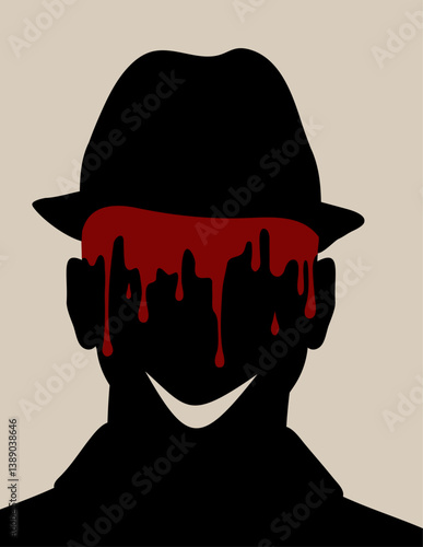 Obraz na plátně Silhouette of man in hat with dripping blood