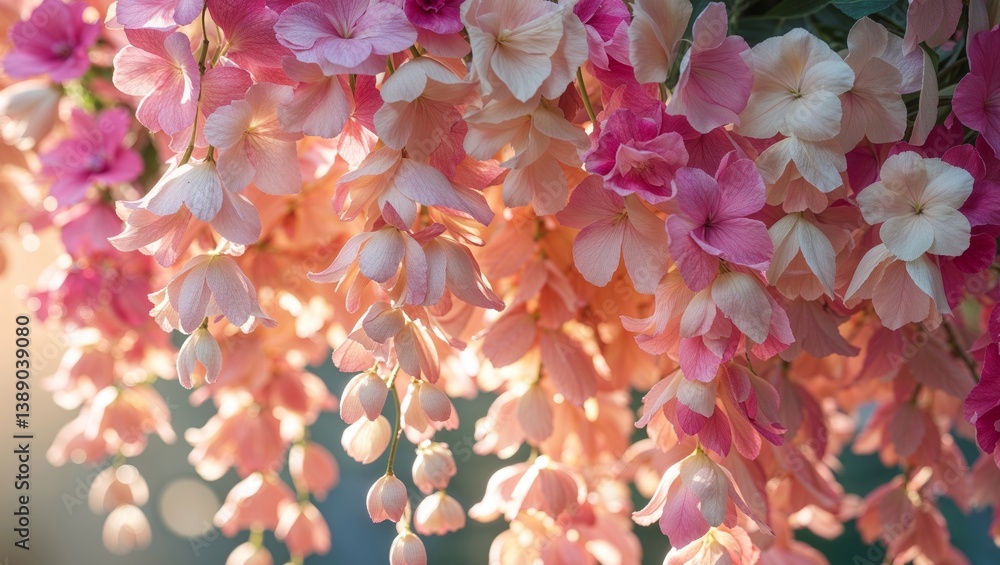 Obraz premium Stunning Pink and Cream Flower Cascade Hanging Bloom Closeup.