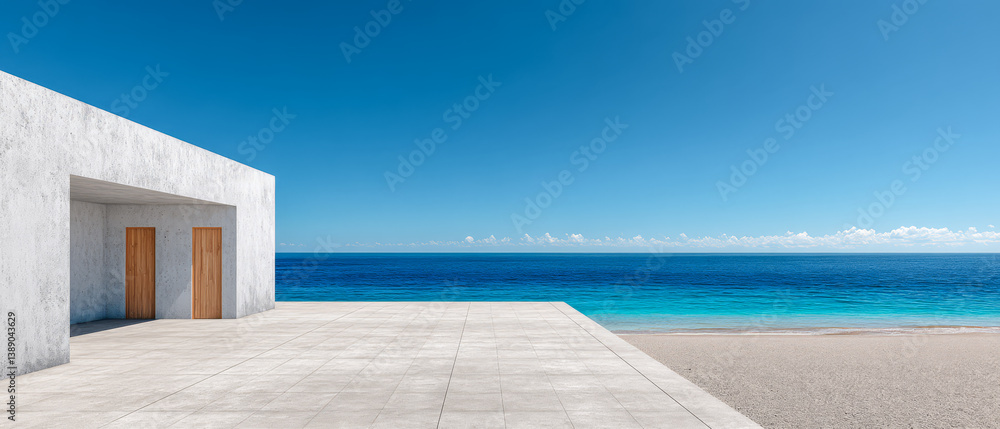 Fototapeta premium Modern architecture meets tranquil beach views in a serene coastal setting