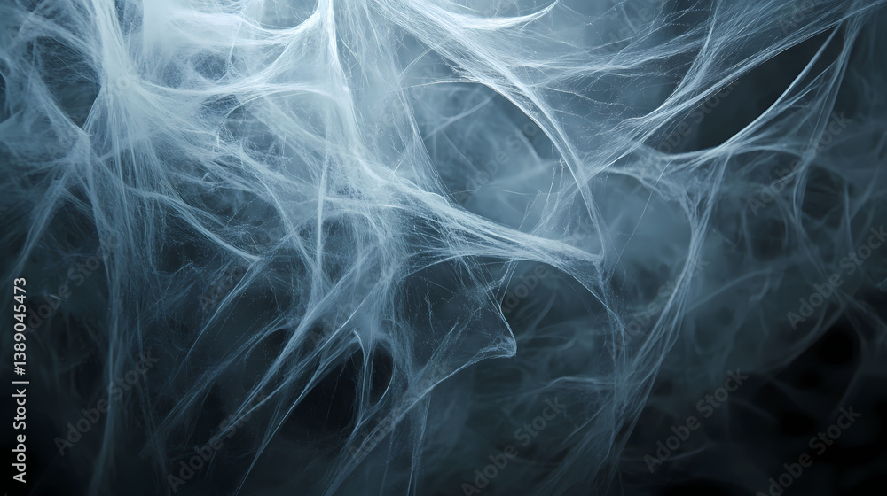 Fototapeta premium A smoky, misty atmosphere with cobwebs draping across the corners, perfect for layering as a background. Ghostly Silence. Illustration