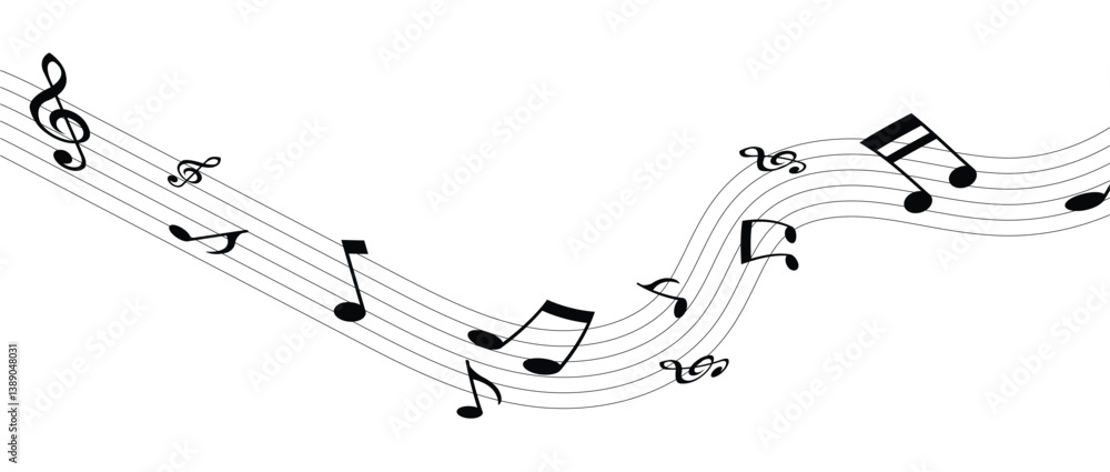 Music notes waves on a white, Curve musical signs, sound wave line symbol in eps 10. Music notes waves on a white, Curve musical signs, sound wave line symbol in eps 10.