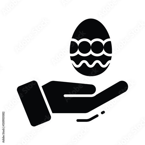 Check modern glyph icon showing hand holding paschal egg