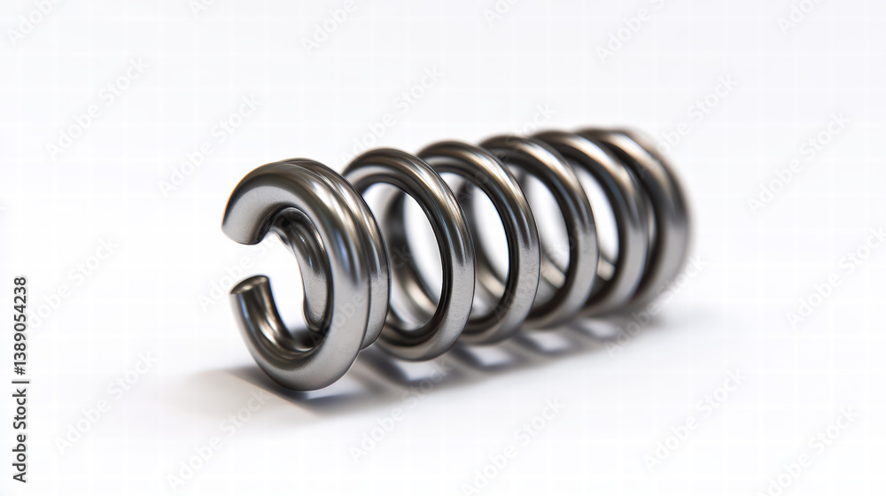 Spring Coil: A detailed, high-angle view of a metallic spring coil, showcasing its spiral structure and reflective surface. A symbol of resilience, flexibility and potential energy. Spring Coil: A detailed, high-angle view of a metallic spring coil, showcasing its spiral structure and reflective surface. A symbol of resilience, flexibility and potential energy.
