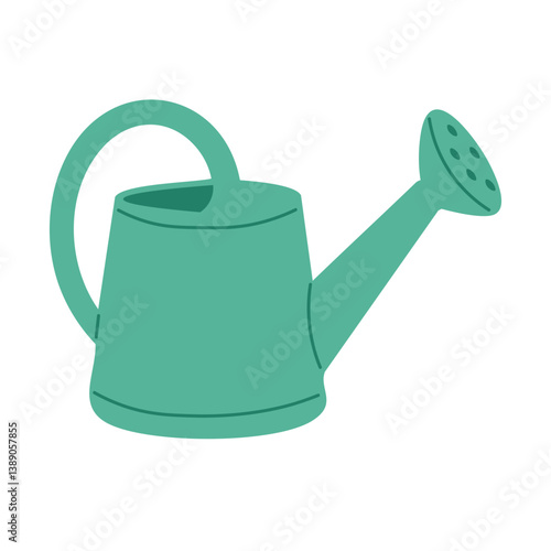 Green flat style watering can for garden and plant care in spring or summer season.