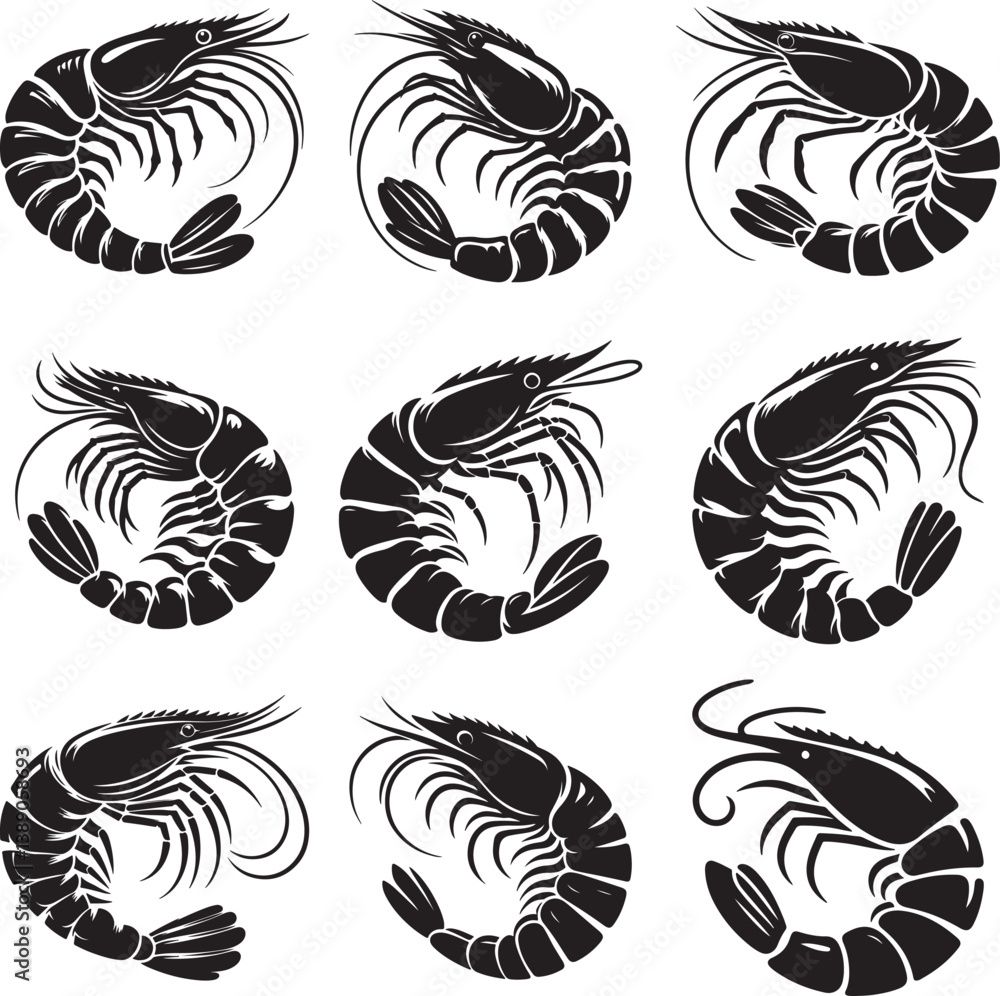 Shrimp black silhouette vector Shrimp black silhouette vector