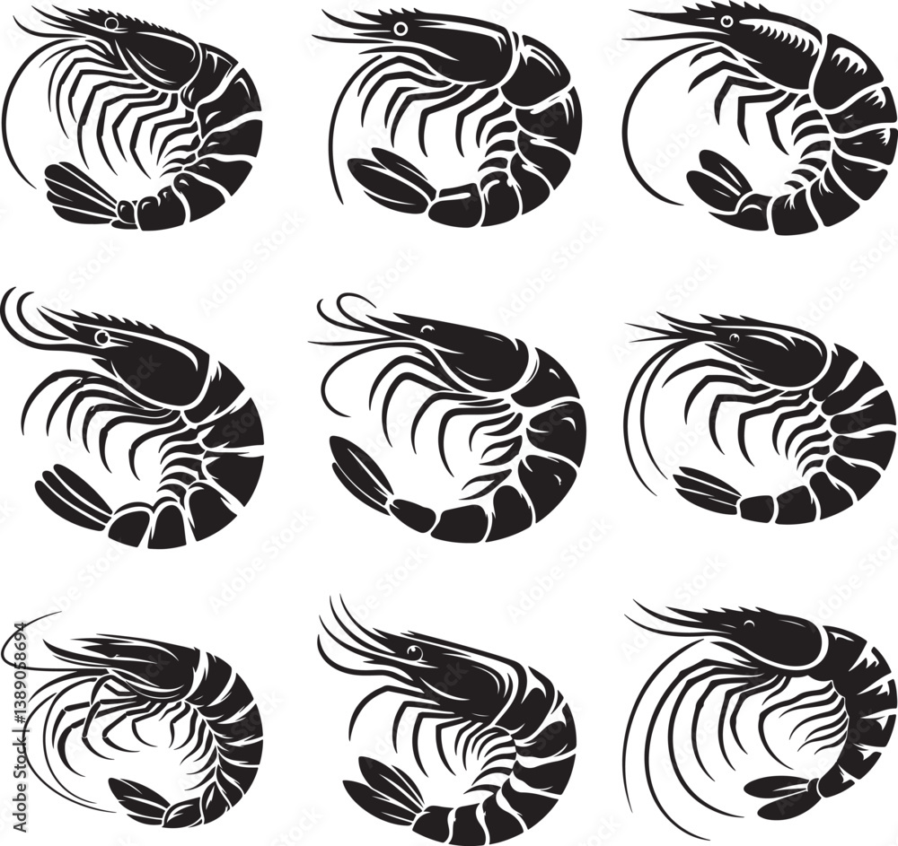 Shrimp black silhouette vector Shrimp black silhouette vector