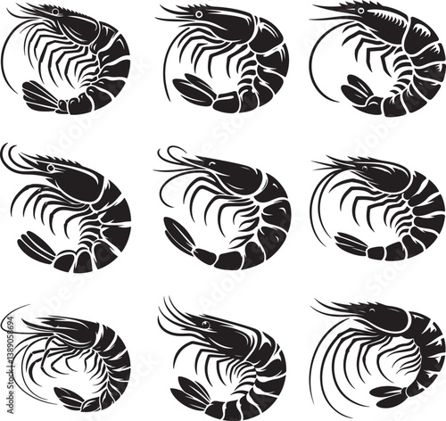 Shrimp black silhouette vector