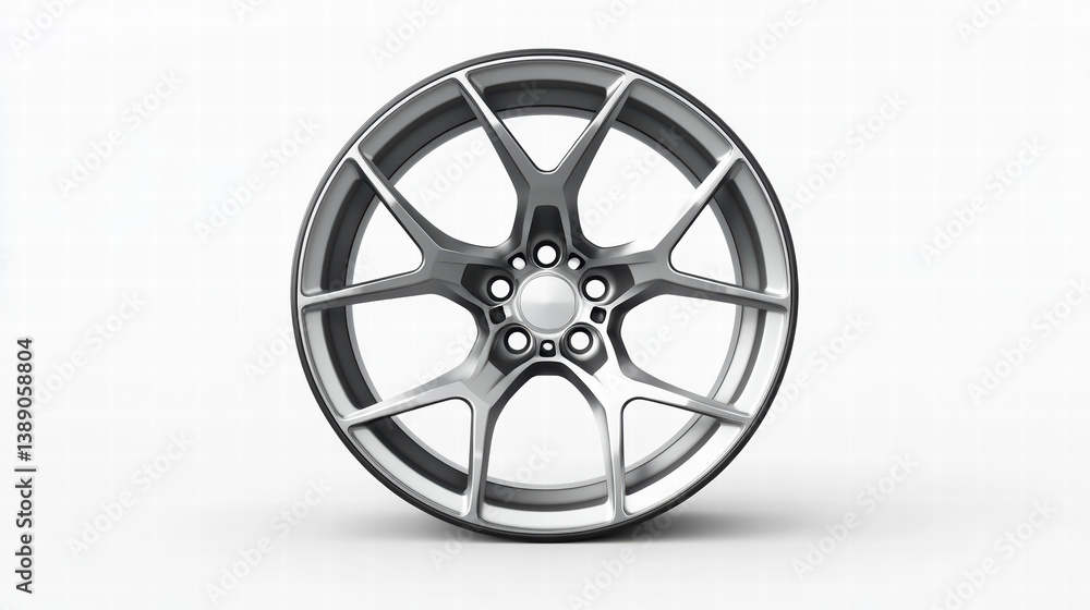 Fototapeta premium Stylish Alloy Wheel: A sleek, modern alloy wheel is presented on a clean surface. This image exudes quality, detail, and performance, perfect for any project related to automobiles.