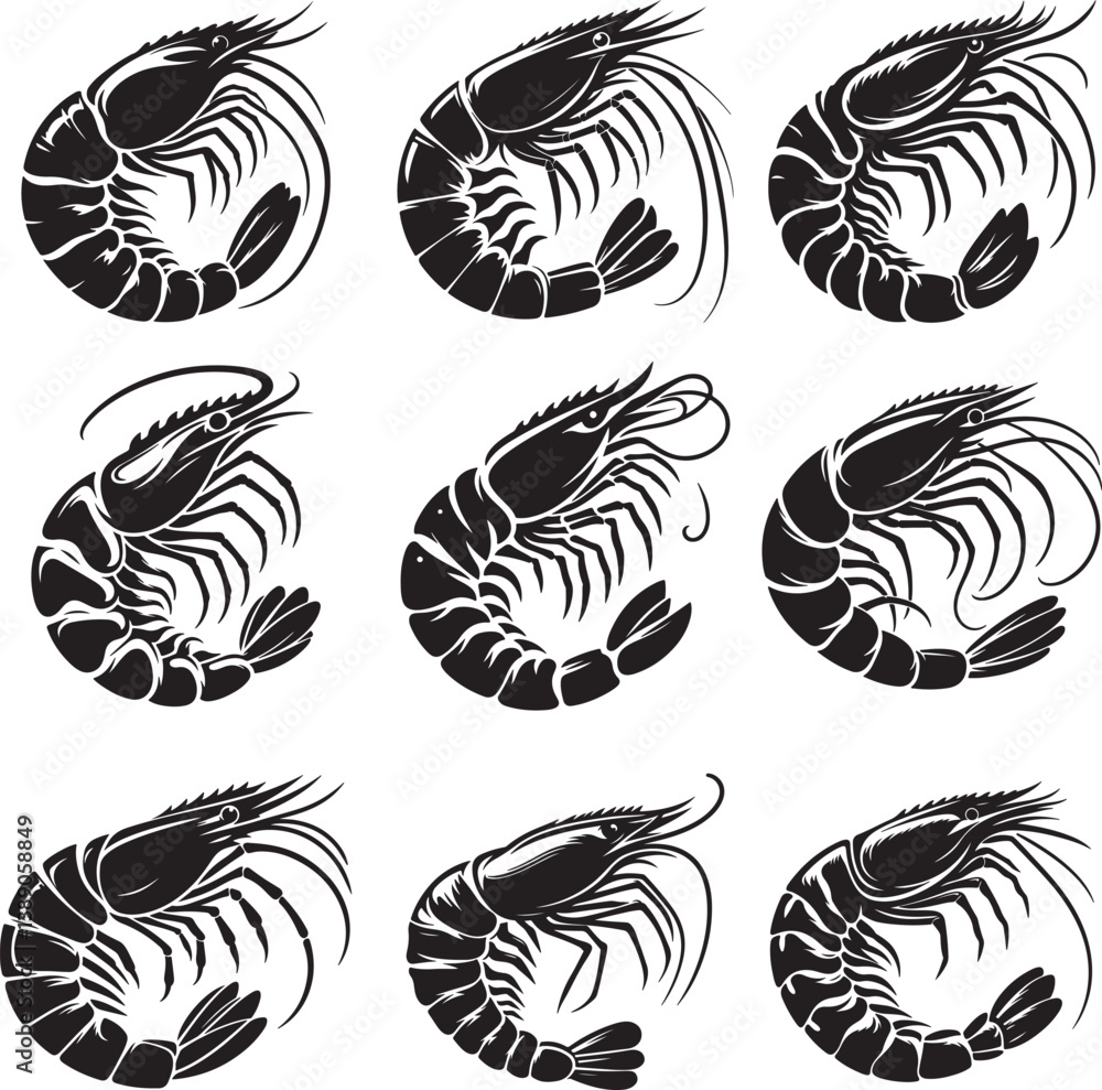 Shrimp black silhouette vector Shrimp black silhouette vector