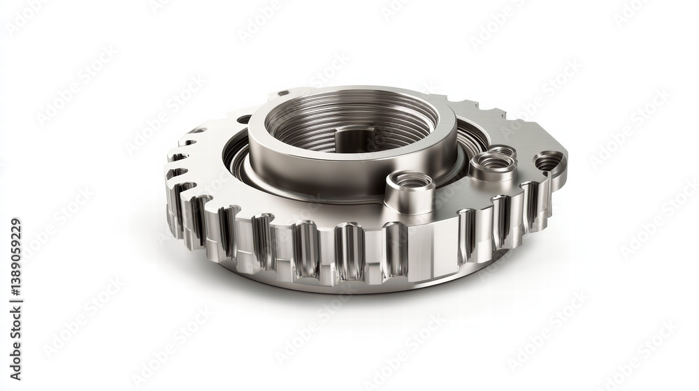 Precision Engineering: A close-up shot of a precisely engineered metal gear, showcasing intricate mechanical components and industrial craftsmanship. Precision Engineering: A close-up shot of a precisely engineered metal gear, showcasing intricate mechanical components and industrial craftsmanship.