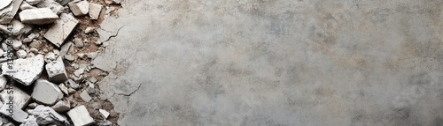 Damaged concrete surface with debris