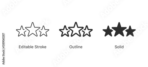 favorite star icon rating symbol reward rating mark icons. thin, line, outline, editable stroke. vector collection set