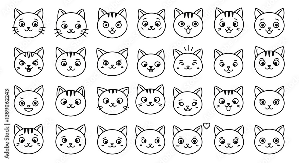 Seamless pattern of outlined cat faces Seamless pattern of outlined cat faces