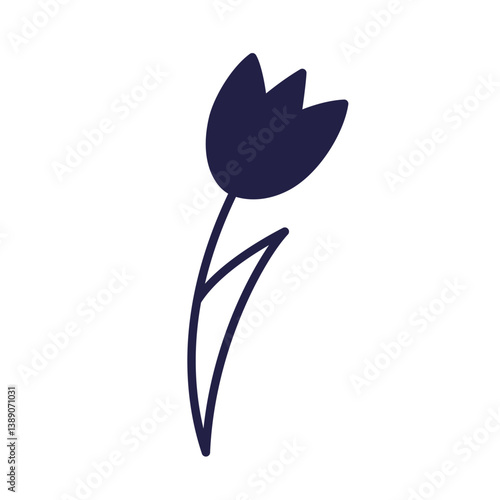 Blue tulip flower in doodle style. Blue Poppy flower. Vector cartoon illustration isolated on white. Cartoon style. Vector Hand drawn outline illustration. Symbol of Turkey